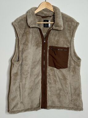 Original Use Taupe Faux-Shearling Vest with Brown Zip Pocket